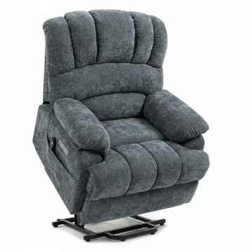 23" Seat Width and High Back Large Size Blue Grey Chenille Power Lift Recliner Chair with 8-Point Vibration Massage and Lumbar Heating