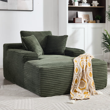 67 in. Chaise Lounge Chair 9.9 in. Wide Armrest Indoor Corduroy Oversized Sleeper Sofa for Living Room Deep Seat Lounge and Three Soft Pillows Convertible Boneless Sofa Bed, Green, No Assembly Required