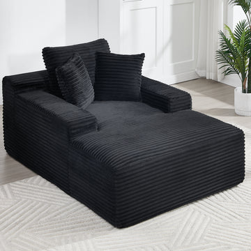 67 in. Chaise Lounge Chair 9.9 in. Wide Armrest Indoor Corduroy Oversized Sleeper Sofa for Living Room Deep Seat Lounge and Three Soft Pillows Convertible Boneless Sofa Bed, Black, No Assembly Required