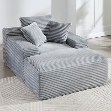 67 in. Chaise Lounge Chair 9.9 in. Wide Armrest Indoor Corduroy Oversized Sleeper Sofa for Living Room Deep Seat Lounge and Three Soft Pillows Convertible Boneless Sofa Bed, Grey, No Assembly Required