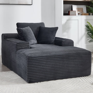 67 in. Chaise Lounge Chair 9.9 in. Wide Armrest Indoor Corduroy Oversized Sleeper Sofa for Living Room Deep Seat Lounge and Three Soft Pillows Convertible Boneless Sofa Bed, Deep Grey, No Assembly Required