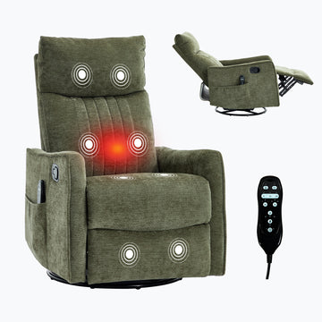Green Heat Massage Manual Recliner Chair with Rocker and Swivel in Fabric for Living Room