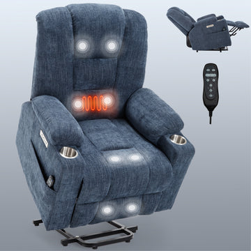Large Power Lift Recliner Chair with Massage and Heat for Elderly Overstuffed Wide Recliners Heavy Duty Motion Mechanism with USB and Type C Ports