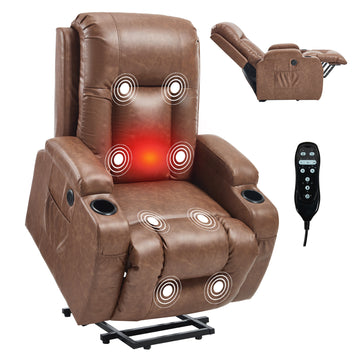 Brown PU Infinite Position Up to 350 LBS Power Lift Recliner Chair for Elderly, Heavy Duty Motion Mechanism with 8-Point Vibration Massage and Lumbar Heating