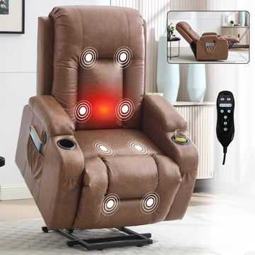Brown PU Infinite Position Up to 350 LBS Power Lift Recliner Chair for Elderly, Heavy Duty Motion Mechanism with 8-Point Vibration Massage and Lumbar Heating