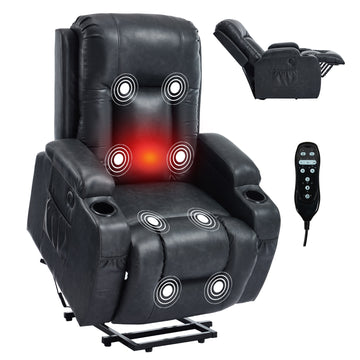 Dark Grey PU lInfinite Position Up to 350 LBS Power Lift Recliner Chair for Elderly, Heavy Duty Motion Mechanism with 8-Point Vibration Massage and Lumbar Heating