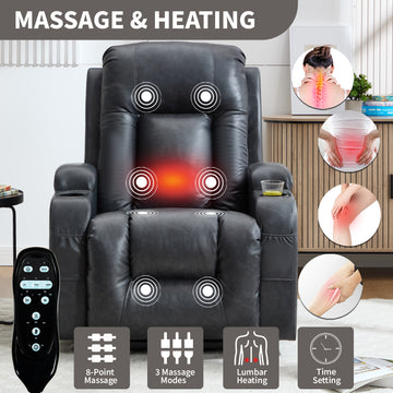 Dark Grey PU lInfinite Position Up to 350 LBS Power Lift Recliner Chair for Elderly, Heavy Duty Motion Mechanism with 8-Point Vibration Massage and Lumbar Heating
