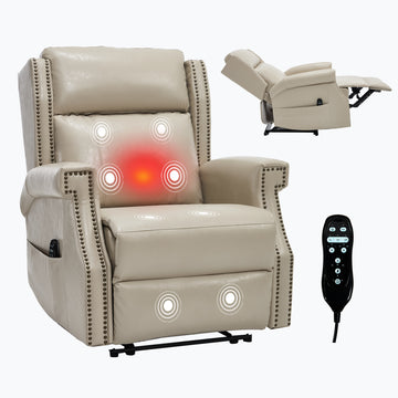 Grey Manual Recliner Chair in Faux Leather for Living Room with Heavy Duty Motion Mechanism 8 vibrating nodes and 3 massage modes