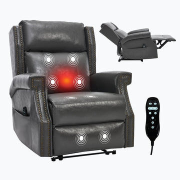 Brown Manual Recliner Chair in Faux Leather for Living Room with Heavy Duty Motion Mechanism 8 vibrating nodes and 3 massage modes