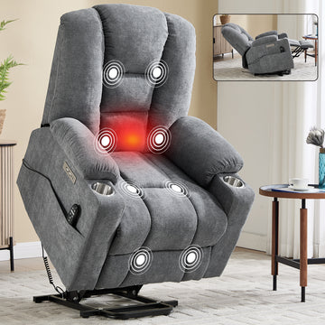 Lift Recliner Chair with Massage and Heat for Elderly, Overstuffed Wide Recliners, Heavy Duty Motion Mechanism with USB and Type C Ports