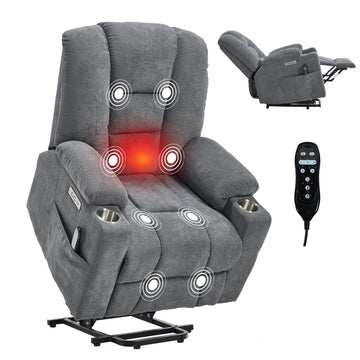 Lift Recliner Chair with Massage and Heat for Elderly, Overstuffed Wide Recliners, Heavy Duty Motion Mechanism with USB and Type C Ports