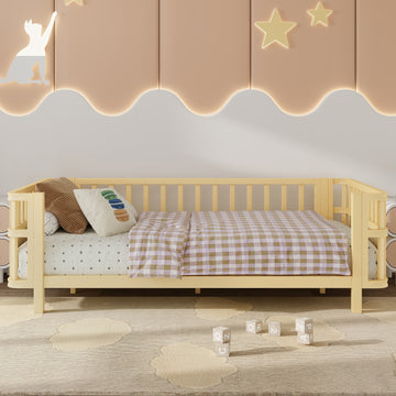 Twin Size Fence Bed with Iron and Plywood Construction and Three-Sided High Fence