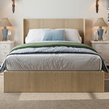 Queen Size Lift Up Storage Bed with Hydraulic Mechanism and Wood Headboard