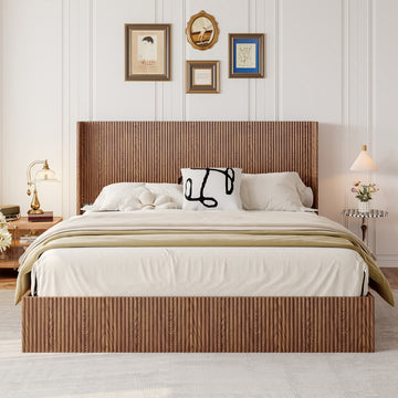 King Size Lift Up Storage Bed with Hydraulic Mechanism and Wood Headboard