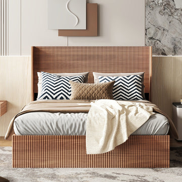 Queen Size Lift Up Storage Bed with Adjustable Height and Wood Headboard