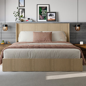 King Size Lift Up Storage Bed with Hydraulic Mechanism and Wood Headboard