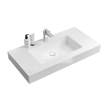 Integrated solid surface basin without drain and faucet glossy white color