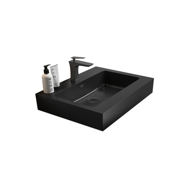 Integrated engineered quartz basin without drain and faucet matt black color