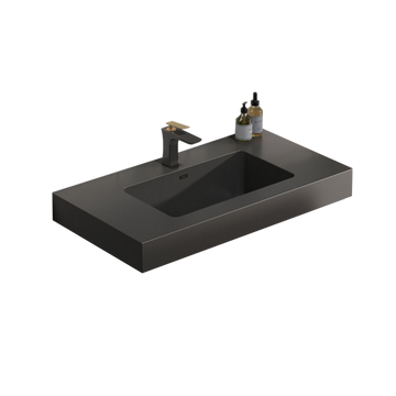 Integrated engineered quartz basin without drain and faucet matt black color