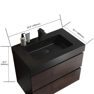 Integrated engineered quartz basin without drain and faucet matt black color