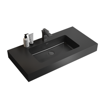 Integrated engineered quartz basin withoutdrain and faucet matte black color