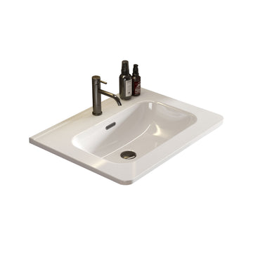 Integrated glossy white ceramic basin drain and faucet not included