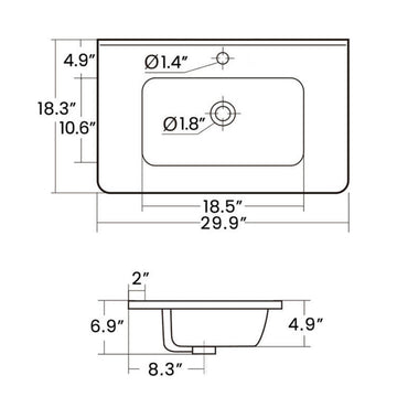 Integrated white ceramic basin drain not included