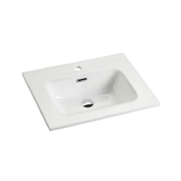 Integrated white ceramic basin with one predrilled faucet hole drain assembly not included
