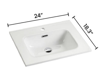 Integrated white ceramic basin with one predrilled faucet hole drain assembly not included