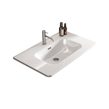 Integrated white ceramic basin drain not included