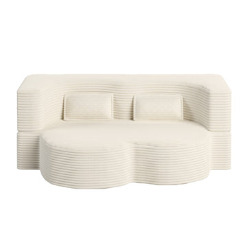 Modern Floor Sofa with 2 Pillows,Convertible Plush Corduroy Foam-Filled Sleeper Sofa Bed,78 Inch Full Size Folding Mattress for Living Room