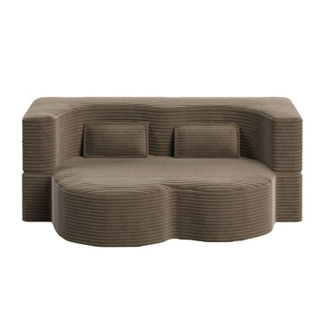 Modern Floor Sofa with 2 Pillows,Convertible Plush Corduroy Foam-Filled Sleeper Sofa Bed,78 Inch Full Size Folding Mattress for Living Room