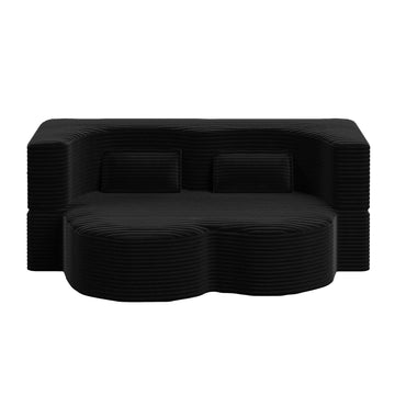 Modern Floor Sofa with 2 Pillows,Convertible Plush Corduroy Foam-Filled Sleeper Sofa Bed,78 Inch Full Size Folding Mattress for Living Room
