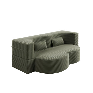 Modern Floor Sofa with 2 Pillows,Convertible Plush Corduroy Foam-Filled Sleeper Sofa Bed,78 Inch Full Size Folding Mattress for Living Room