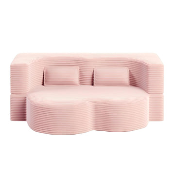 Modern Floor Sofa with 2 Pillows,Convertible Plush Corduroy Foam-Filled Sleeper Sofa Bed,78 Inch Full Size Folding Mattress for Living Room