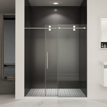 56-60 in. W x 76 in. H Frameless Sliding Shower Door, 3/8 in. Tempered Glass, Double-Sided Easy Clean Coating, Chrome Finish with Buffer