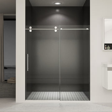 56-60 in. W x 70 in. H Frameless Sliding Shower Door, 8mm Tempered Glass, Double-Sided Easy Clean Coating, Chrome Finish with Buffer