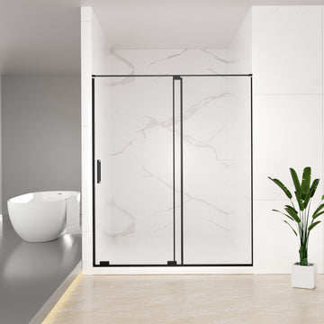 56-60 in. W x 72 in. H Semi-Frameless Sliding Shower Door, 8mm Tempered Glass, Matte Black, 4" Cut-Adjustable Width