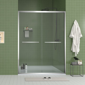 56-60 in. W x 70 in. H Aluminum Frame Double Sliding Shower Door, 8mm Clear Tempered Glass, Chrome Finish, Cut-Adjustable Width