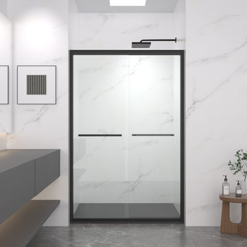 44-48 in. W x 72 in. H Aluminum Frame Double Sliding Shower Door, 8mm Clear Tempered Glass, Matte Black Finish, Cut-Adjustable Width