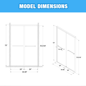 44-48 in. W x 72 in. H Aluminum Frame Double Sliding Shower Door, 8mm Clear Tempered Glass, Matte Black Finish, Cut-Adjustable Width