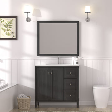 35.5 in. Bathroom Vanity, Modern Bathroom Cabinet with SMC Resin Basin, Soft-Close Doors & 3 Drawers, Munich Black Finish