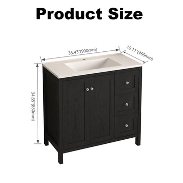 35.5 in. Bathroom Vanity, Modern Bathroom Cabinet with SMC Resin Basin, Soft-Close Doors & 3 Drawers, Munich Black Finish