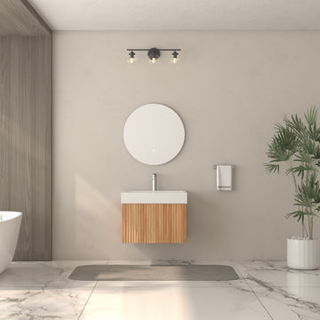 24 in. Wall-Mounted Bathroom Vanity with Integrated Basin, Plywood Cabinet, Modern Minimalist Floating Design, Acacia Finish