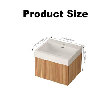 24 in. Wall-Mounted Bathroom Vanity with Integrated Basin, Plywood Cabinet, Modern Minimalist Floating Design, Acacia Finish
