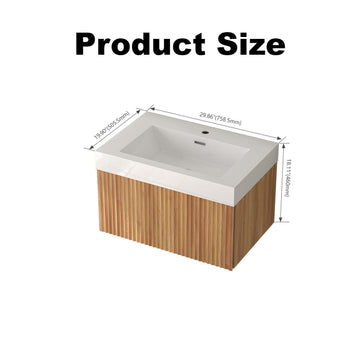 30 in. Wall-Mounted Bathroom Vanity with Integrated Basin, Plywood Cabinet, Modern Minimalist Floating Design, Acacia Finish
