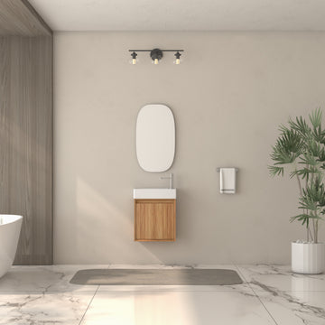 16 in. Wall-Mounted Bathroom Vanity with White SMC Resin Basin, Acacia Solid Wood Look, Soft-Close Door, Space-Saving Design