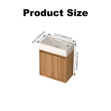 16 in. Wall-Mounted Bathroom Vanity with White SMC Resin Basin, Acacia Solid Wood Look, Soft-Close Door, Space-Saving Design
