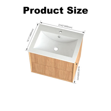 24 in. Floating Bathroom Vanity Set, Wall-Mounted Solid Wood Cabinet with 2 Push-Open Drawers, White Resin Integrated Basin