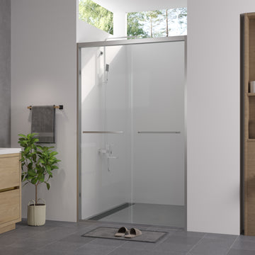 44-48 in. x76 in. Aluminum Frame Double Sliding Shower Door, 1/4 in. (6mm) Clear Tempered Glass, Chrome Hardware, Bypass Shower Enclosure